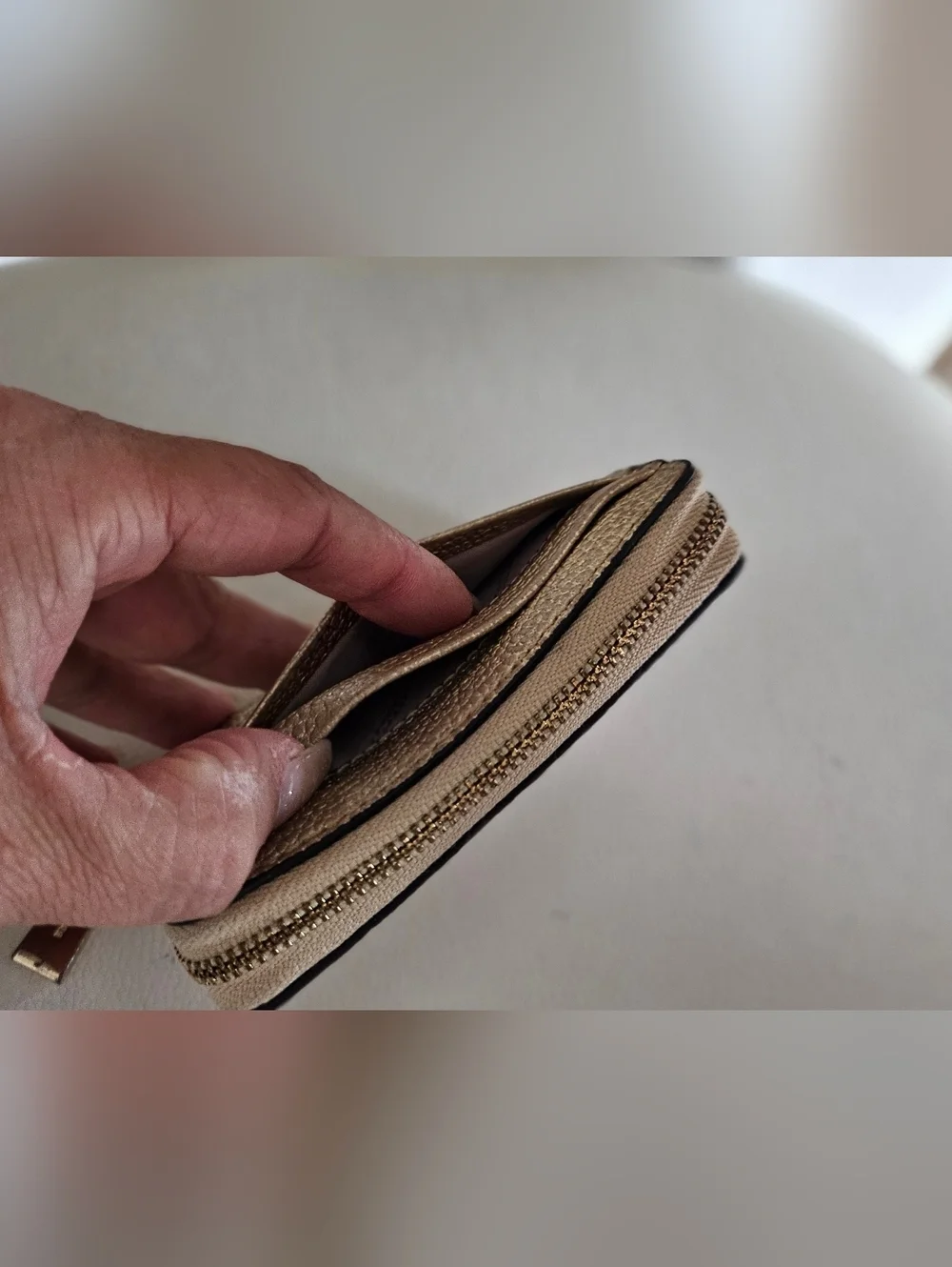 Michael Kors Metallic Gold Pebbled Leather Zip Around Card Coin Wallet.